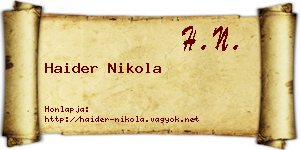 Haider Nikola névjegykártya